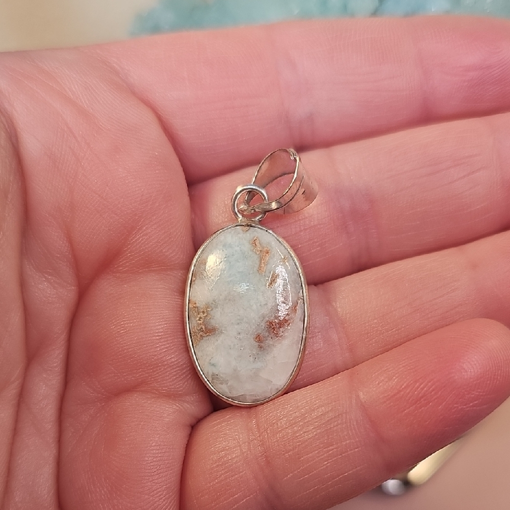 Silver and White Larimar Necklace with Simple Bezel Setting